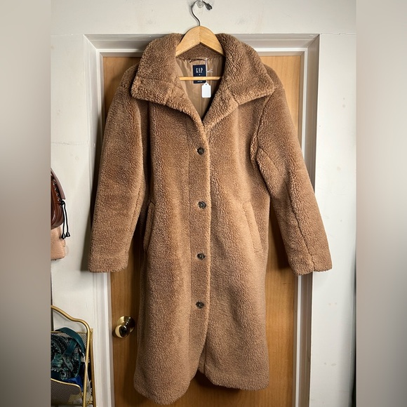Gap Women’s Brown Long Sherpa Coat - Satin Lined - Size: Small - Picture 3 of 5